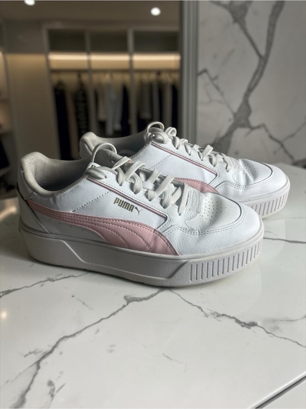 PUMA Karmen Rebelle Platform Sneakers White Pink Womens Size 9.5 Chunky Shoes